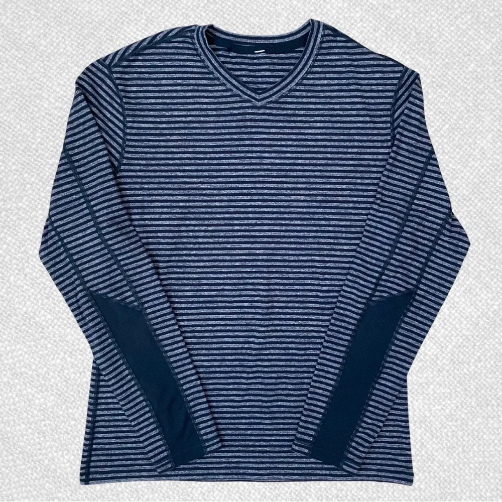Lululemon Speed Long Sleeve Classic Stripe Heathered Black Iris Blue Size L - Picture 5 of 10
